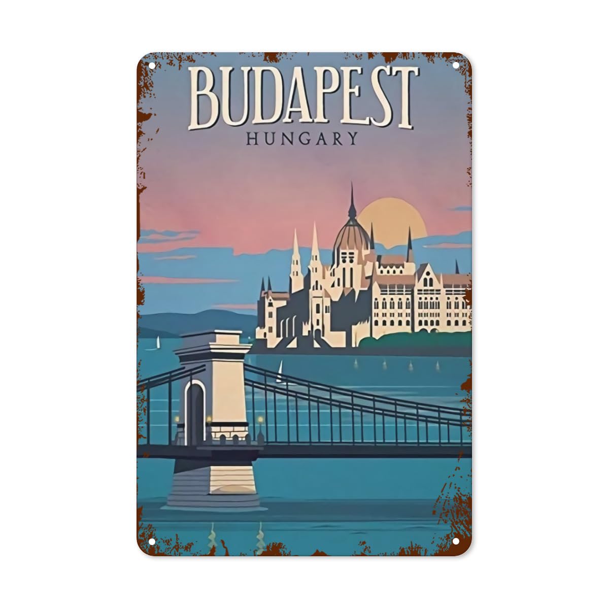Home Decor Store - Vintage teneke tabela budapeşte metal tabela
