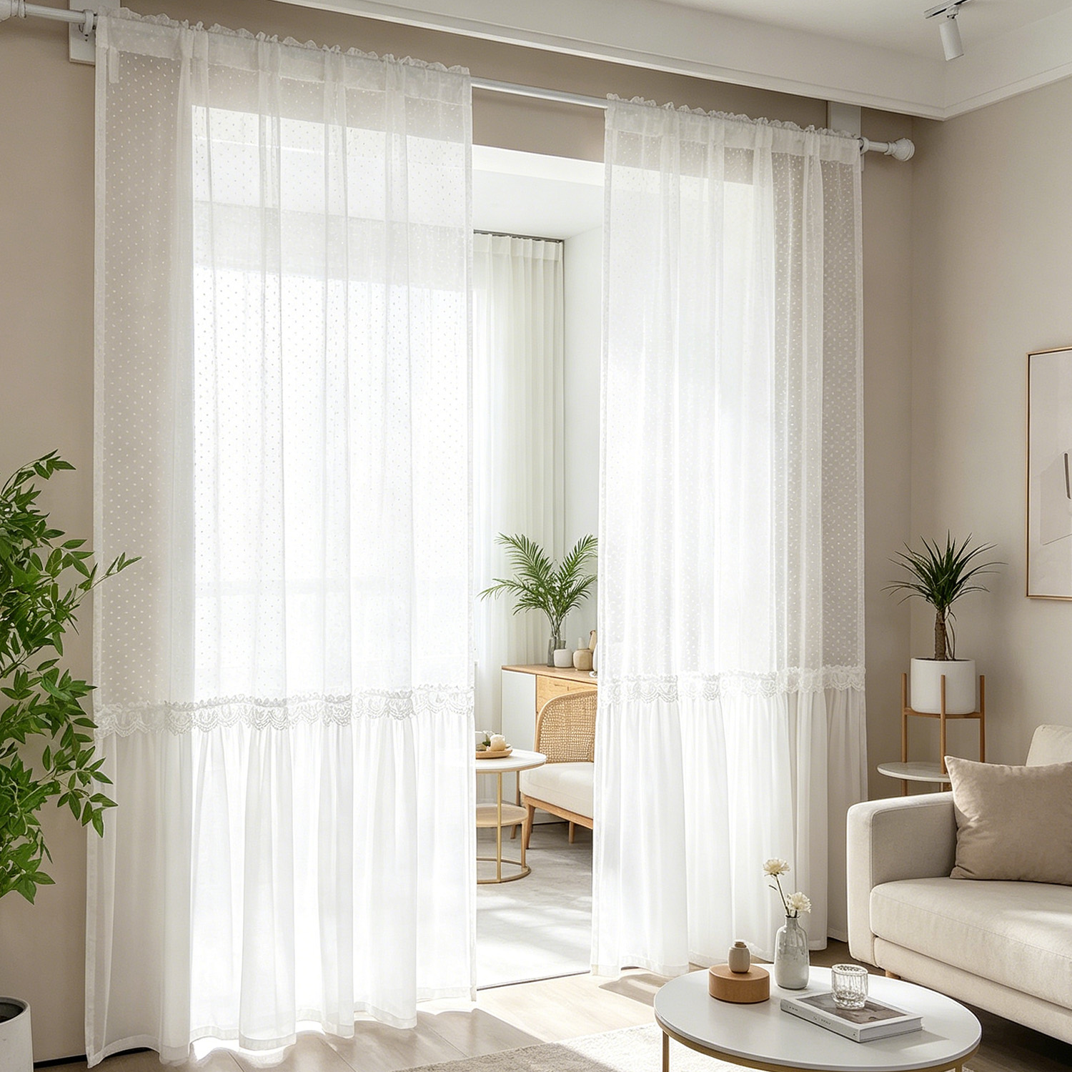 Home Decor Under 100 - Fransız Romantik Şeffaf Perde, Puantiyeli ve