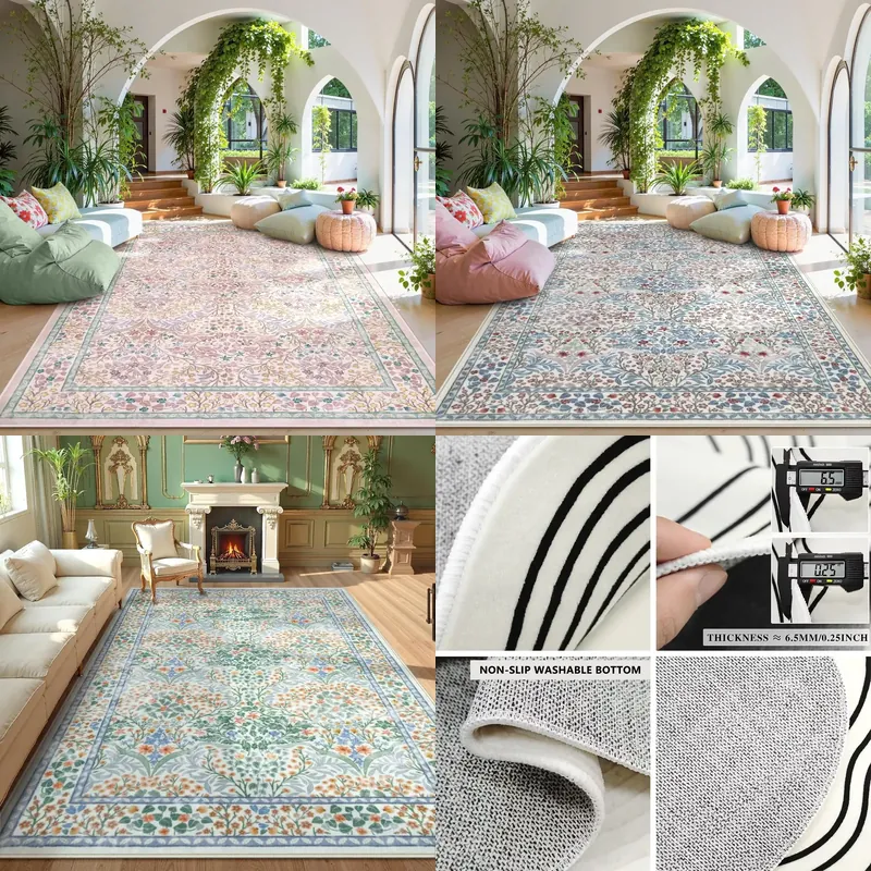 Home Decor Flowers - Pembe Oturma Odası Halısı Büyük Makinede