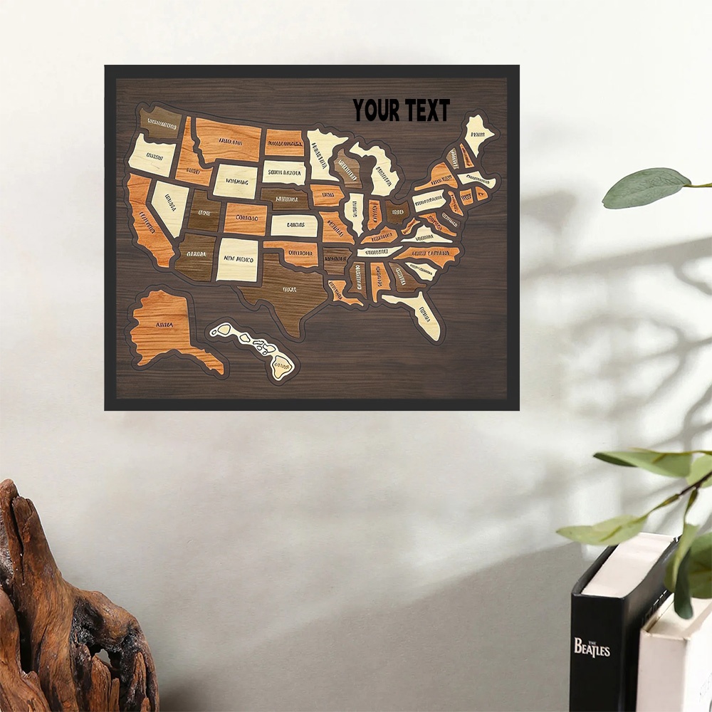 Home Decor Usa - Kişiselleştirilebilir Ahşap ABD Seyahat Haritası Yapboz