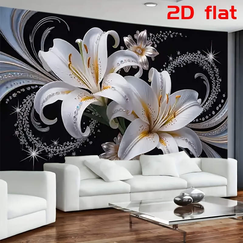 Home Decor Under 100 - Lüks Beyaz Zambaklar Çiçek Goblen Duvar