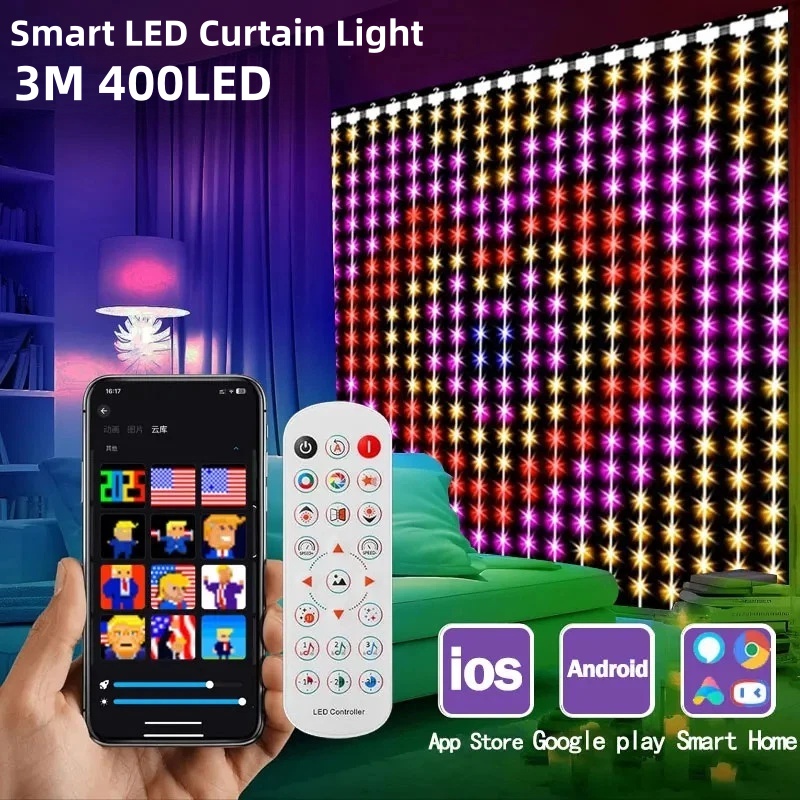 Fairy Lights Bedroom - 400LED Akıllı Perde Işıkları Bluetooth Uygulama