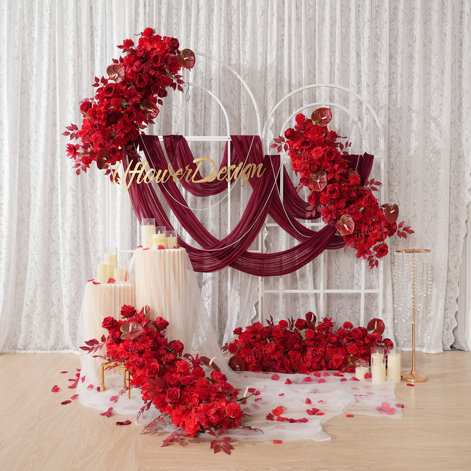 Home Decor Event - Uflower Kırmızı Çiçek Sıralı Düğün Kemeri