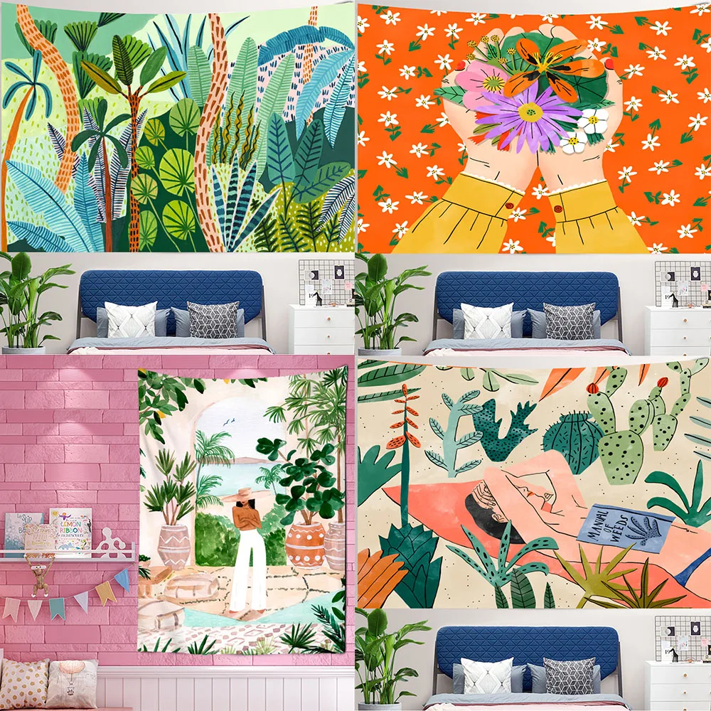 Home Decor Yoga - Tropikal yeşil bitki kız duvar asılı