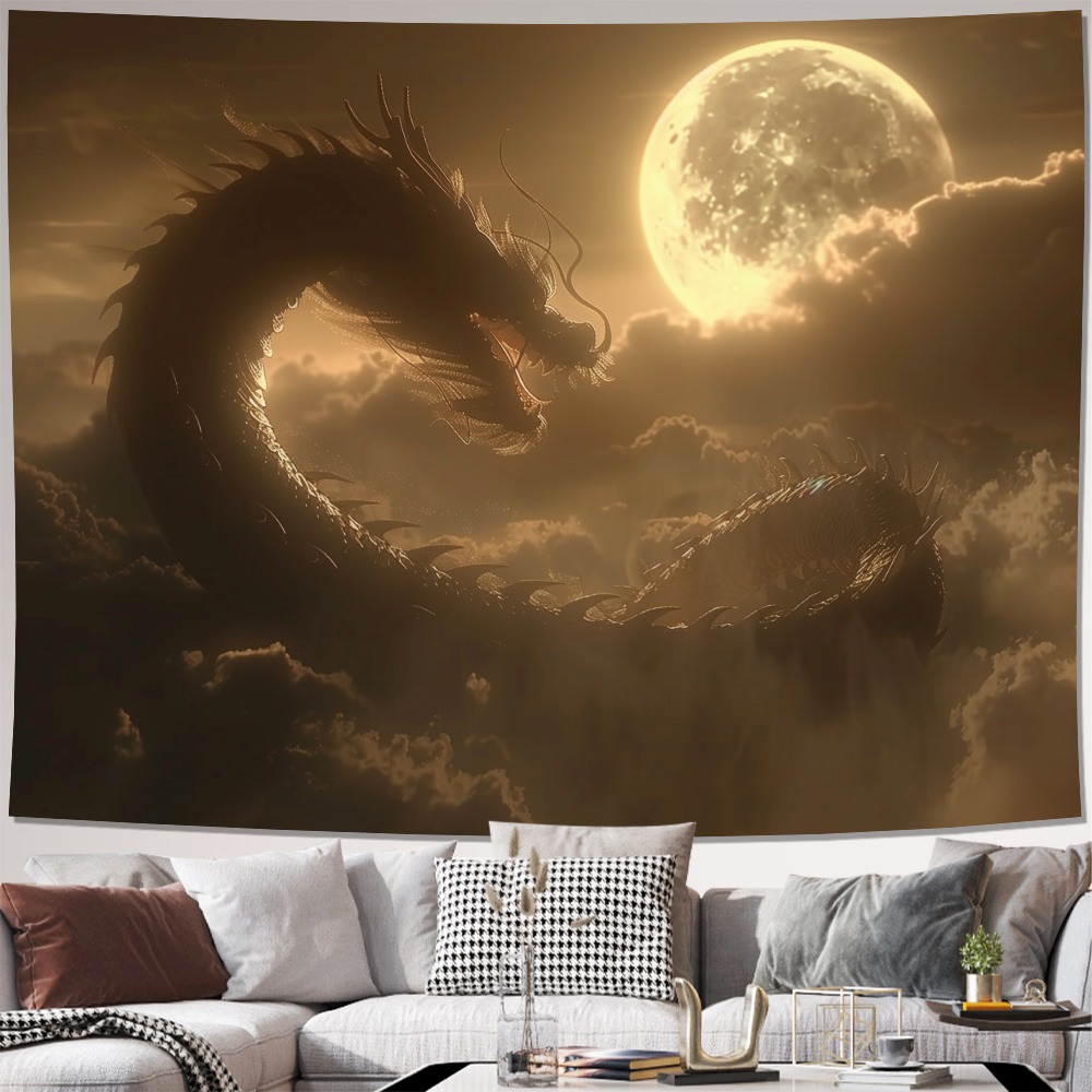 Home Decor Under 100 - Tam Ay Altında Efsanevi Ejderha Gobleni: