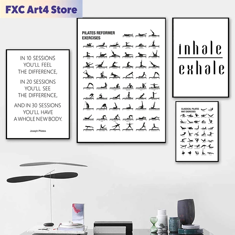 Home Decor Yoga - Çerçevesiz Pilates Egzersiz Tablosu Posteri Kanvas