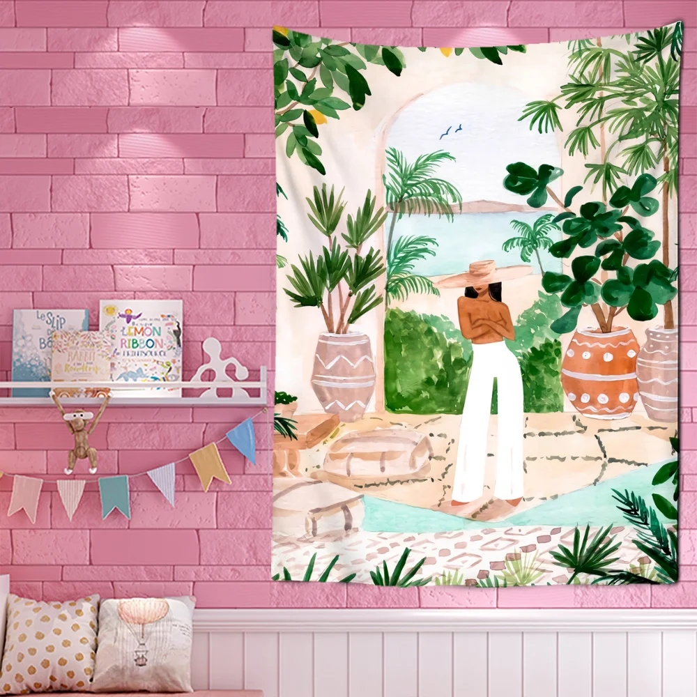 Tropikal yeşil bitki kız duvar - Home Decor Yoga incelemesi ve fiyatı