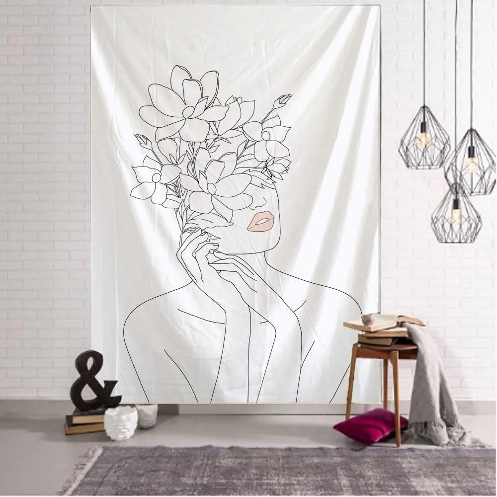 Basit çizgi kız goblen sanat b - Home Decor Yoga incelemesi ve fiyatı