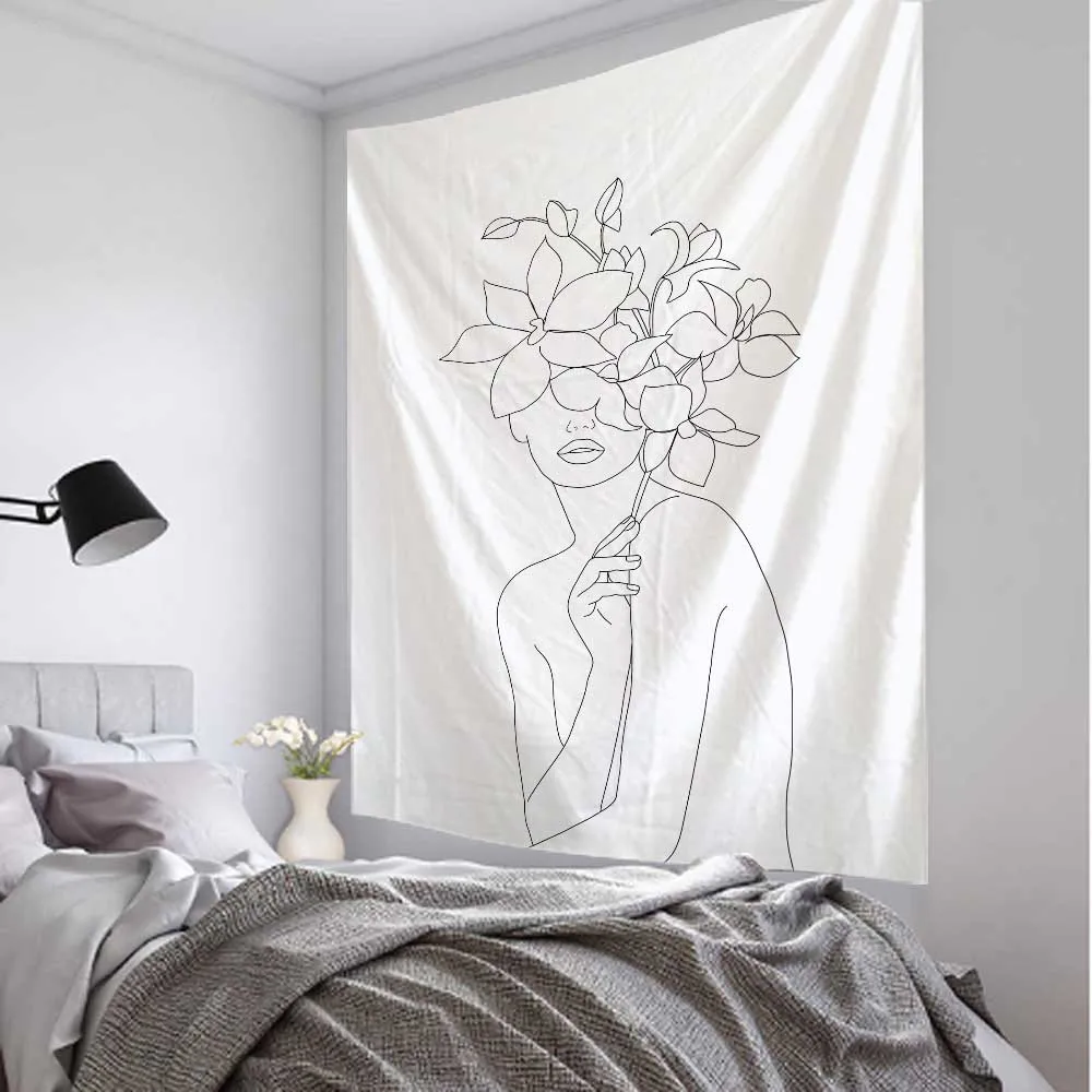Basit çizgi kız goblen sanat b - Home Decor Yoga incelemesi ve fiyatı