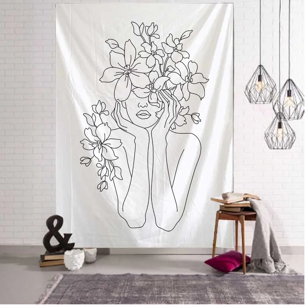 Basit çizgi kız goblen sanat b - Home Decor Yoga incelemesi ve fiyatı